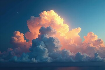 Majestic cloud illuminated with radiant light, majestic, glowing, fluffy