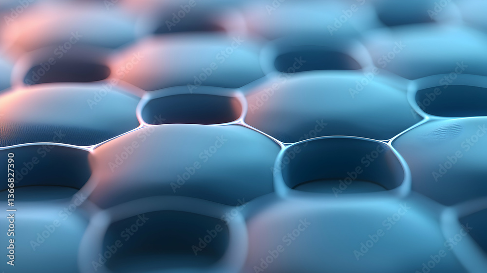 Wall mural abstract hexagonal cellular structure with blue and orange gradient lighting