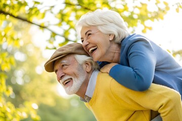 Fototapeta premium Happy active senior couple having fun outdoors. 