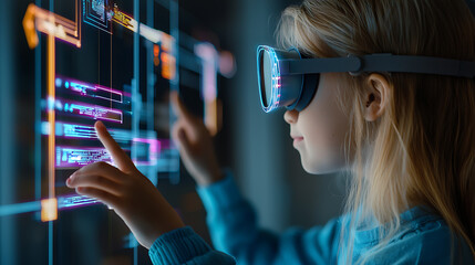 Exploring virtual reality technology digital lab educational content indoor environment close-up view innovation and learning