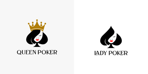 poker games logo template. card game logo icon. queen poker