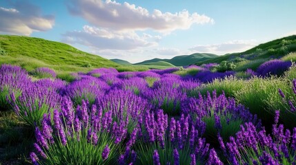 Fototapeta premium Lavender Fields, Rolling Hills, Sunset - Nature and landscape photo.