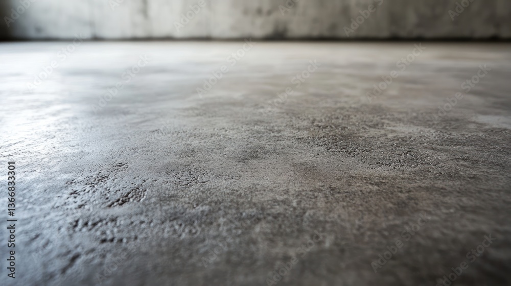 Aufkleber Polished concrete floor texture in an empty room with a blurred grey wall in the background.