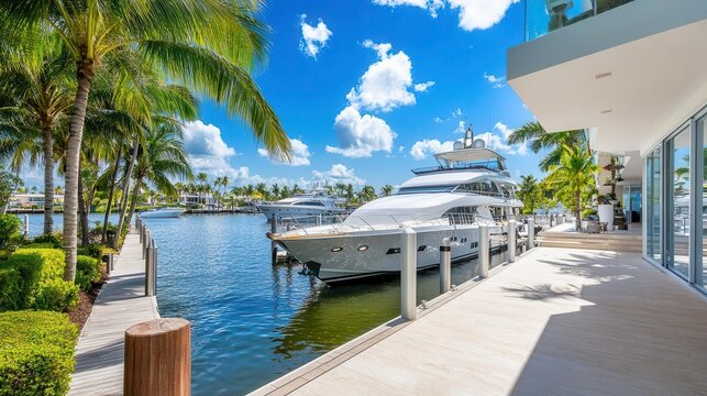 Luxury Yacht at Tropical Waterfront - Luxury Lifestyle
