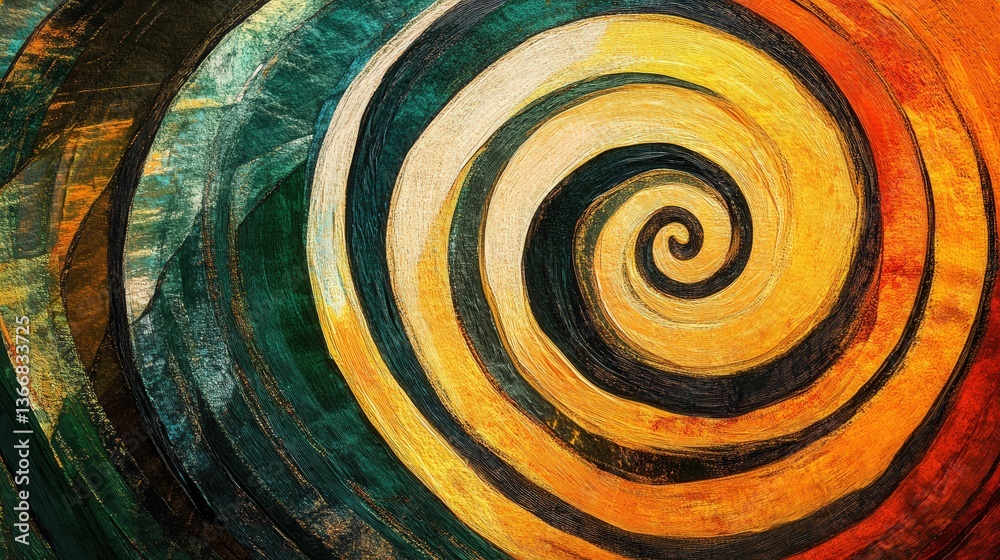 Poster abstract spirals in vibrant, layered patterns that shift and swirl with every moment, adding depth a