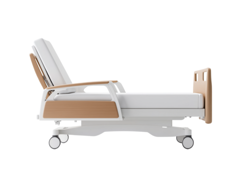 Modern Hospital Bed with Adjustable Features and Wooden Accents
