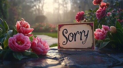 A sorry card with some flowers and beautiful background