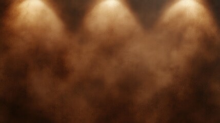 Obraz premium Three Spotlight Illuminating Smoky Brown Background