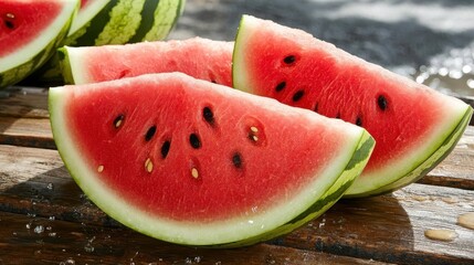 Juicy Watermelon Slices on Wood - Summer vibes