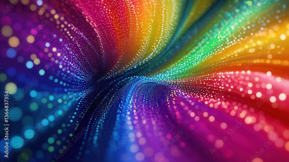 Aufkleber dynamic colored dots rotating rapidly in different directions, with each dot shifting in hue to create a hypnotic, fluid motion