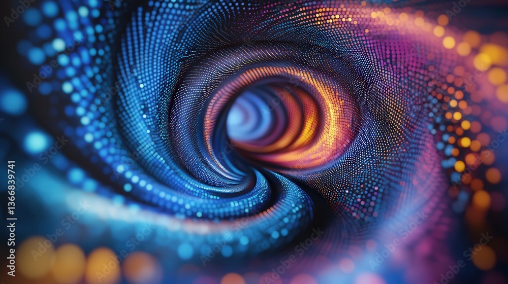 Aufkleber swirling dots in a variety of colors, slowly rotating in place and transitioning through multiple shades, creating an artistic digital display