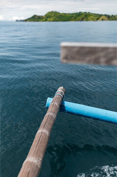 Bamboo outrigger on traditional canoe, Lombok, Indonesia