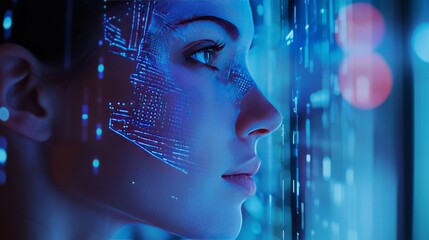 A cryptocurrency developer designing AI powered decentralized solutions for blockchain based crypto backed mental health platforms, futuristic health lab with live data, High-tech style