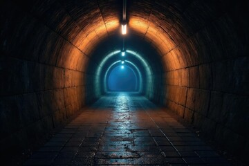 Obraz premium Underground tunnel with soft luminescent glowing, atmosphere, darkness