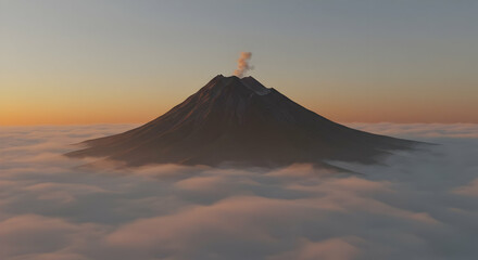 Fototapeta premium Volcanic Mountain Above Clouds At Sunrise