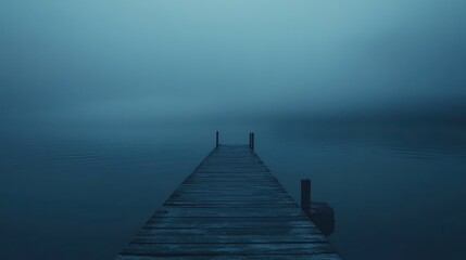 Obraz premium Misty Lake Dock at Dawn; Peaceful Tranquility; Image for Nature Lovers