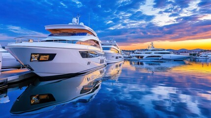 Luxury Yachts at Sunset Marina - Luxury Lifestyle