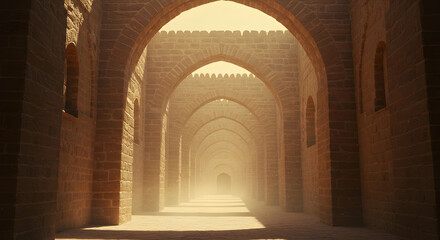 Fototapeta premium Ancient Sunlit Stone Archway Corridor