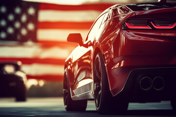 USA car tariffs tax concept. usa flag on background.