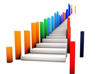 3D Illustration of a Colorful Staircase with Financial Chart on a Transparent Background