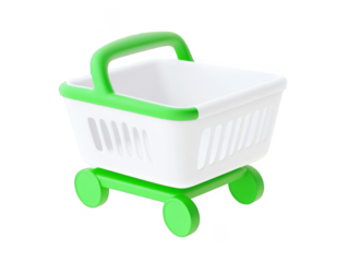3D Illustration Of A Green And White Shopping Cart Isolated on Transparent Background