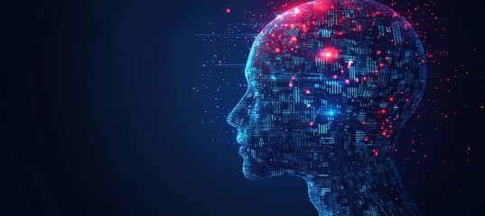 Abstract Digital Human Profile with Binary Code and Circuit Patterns – A Futuristic Vector Illustration of Artificial Intelligence