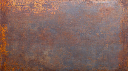 Rusty metal sheet with corroded edges and dark grunge texture creates rugged and industrial feel. This surface can be used various design projects
