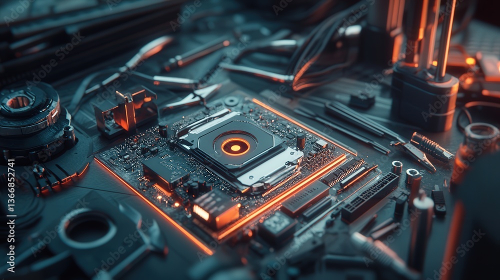 Poster cpu resting on an anti-static mat, surrounded by precision tools.