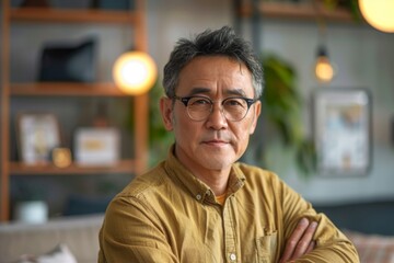 Obraz premium Portrait of a middle aged Asian male worker in start up company office