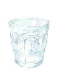グラスに入った氷水の水彩イラスト