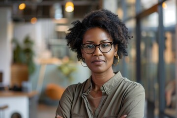 Fototapeta premium Portrait of a middle aged black female worker in start up company office