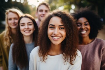 Portrait of a smiling diverse group of students Infront of university in USA