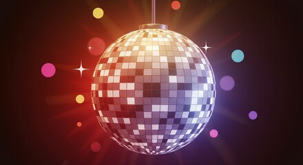 Obraz premium Shiny Disco Ball with Colorful Lights Against a Dark Background
