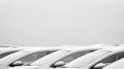 Naklejka premium Illustrate a row of car roofs and windshields in a dealer parking lot, emphasizing the uniformity and arrangement of the vehicles. white scene.