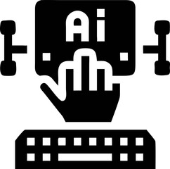 Obraz premium This features stylized illustration of hand interacting with digital interface labeled AI above keyboard, symbolizing artificial intelligence and human computer interaction. design is simple