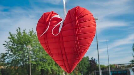 Obraz premium A large, bright red heart suspended in the air,represent love in an abstract and architectural way,