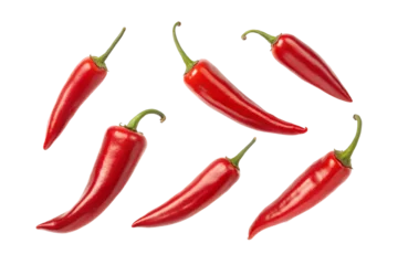 Falling red chili peppers isolated on transparent background, Cut out png