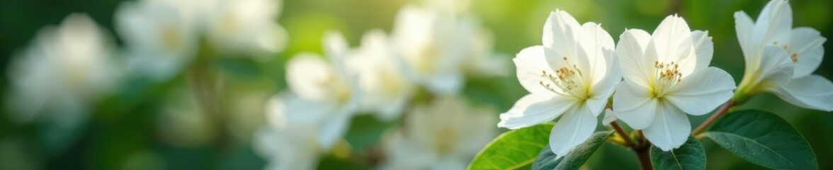 Obraz premium Delicate white rhododendron flowers unfolding, nature, petals