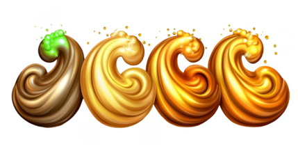 Abstract Illustration Of Golden Ornament Curls Set With Transparent Background