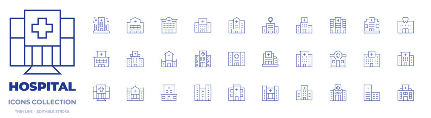 Hospital icons collection. Thin Line icons, editable stroke. hospital
