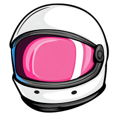 Fototapeta premium Drawing of White Helmet with Pink Visor Against a White and Transparent Background, Futuristic Fashion and Cyber Style Concept