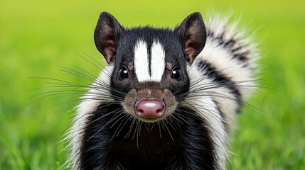 Fototapeta premium A close-up of a skunk with striking black and white fur