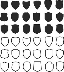 Shield Shape Silhouette Set - Vector Clipart Illustration of Various Shield Designs for Logos, Emblems, Heraldry, and Digital Projects