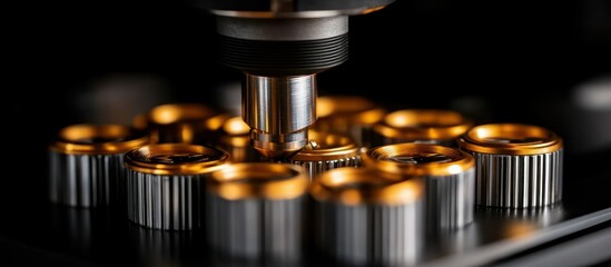 Close-Up View of Precision Components Under Microscope with Golden Details