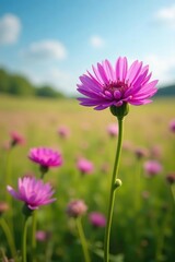Obraz premium Full bloom of Centaurea nigrescens Tyrol Knapweed in a field, flowers, herb, meadow