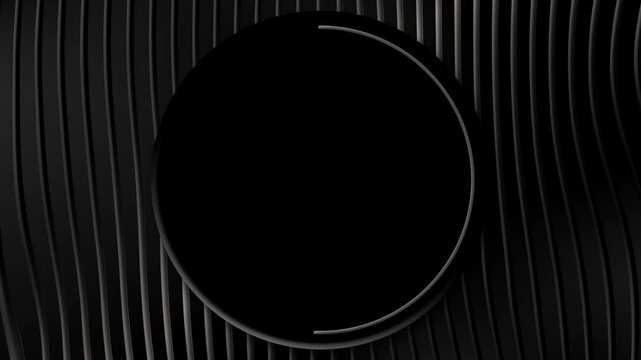 Looping black and chrome silver circle animated abstract geometric monochrome background with empty place for logo or product promotion