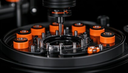 Precision Measurement Tool with Orange Accents in a Dark Background
