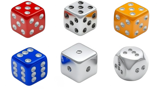 Colorful Dice Collection on Transparent Background A 3D Illustration