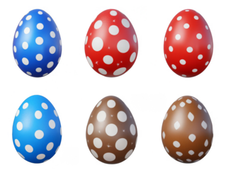 Colorful Polka Dot Easter Eggs in Multiple Colors on Transparent Background Illustration