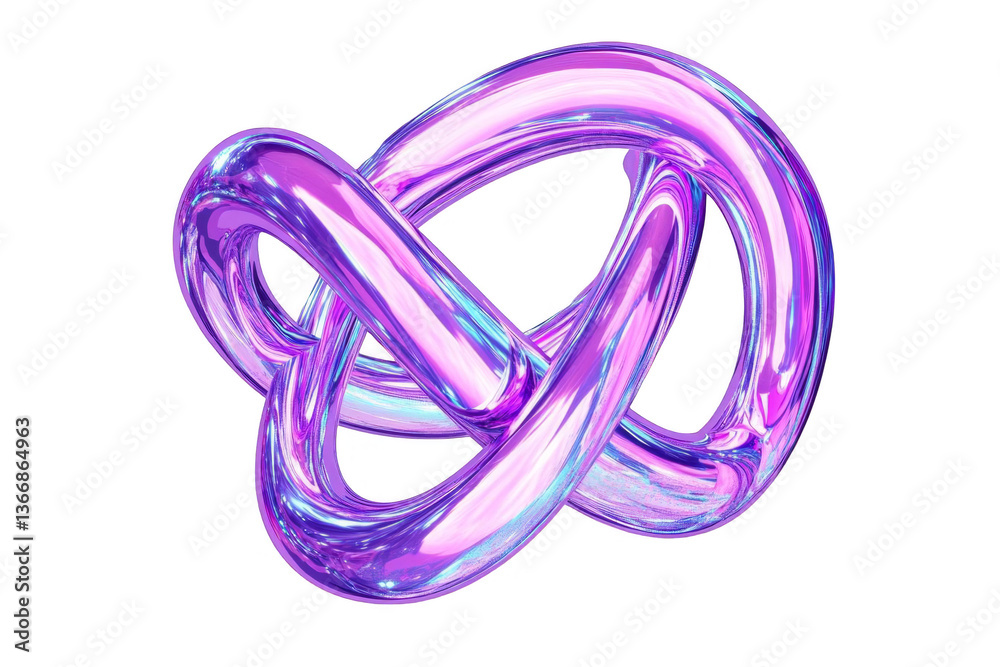 Fototapete Abstract 3D Render of a Glossy Twisted Loop Shape on Transparent Background